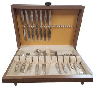 Mcm Gaiety Silverplate 1961 Rogers & Sons I/S Flatware Service Wood Storage Box